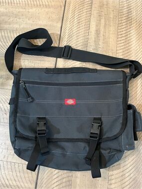 Dickies Black Canvas Messenger Bag with Red Logo